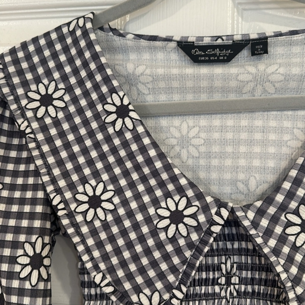 ASOS × MISS SELFRIDGE Bib Crop Top Gingham Black White Check Daisy NWOT - Picture 6 of 8